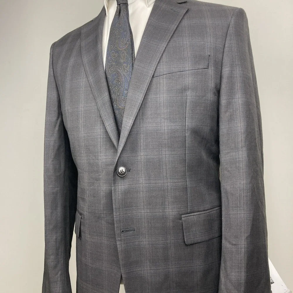 Michael Kors Mens Suit Jacket Blazer‎ 42R Brown Plaid Stretch